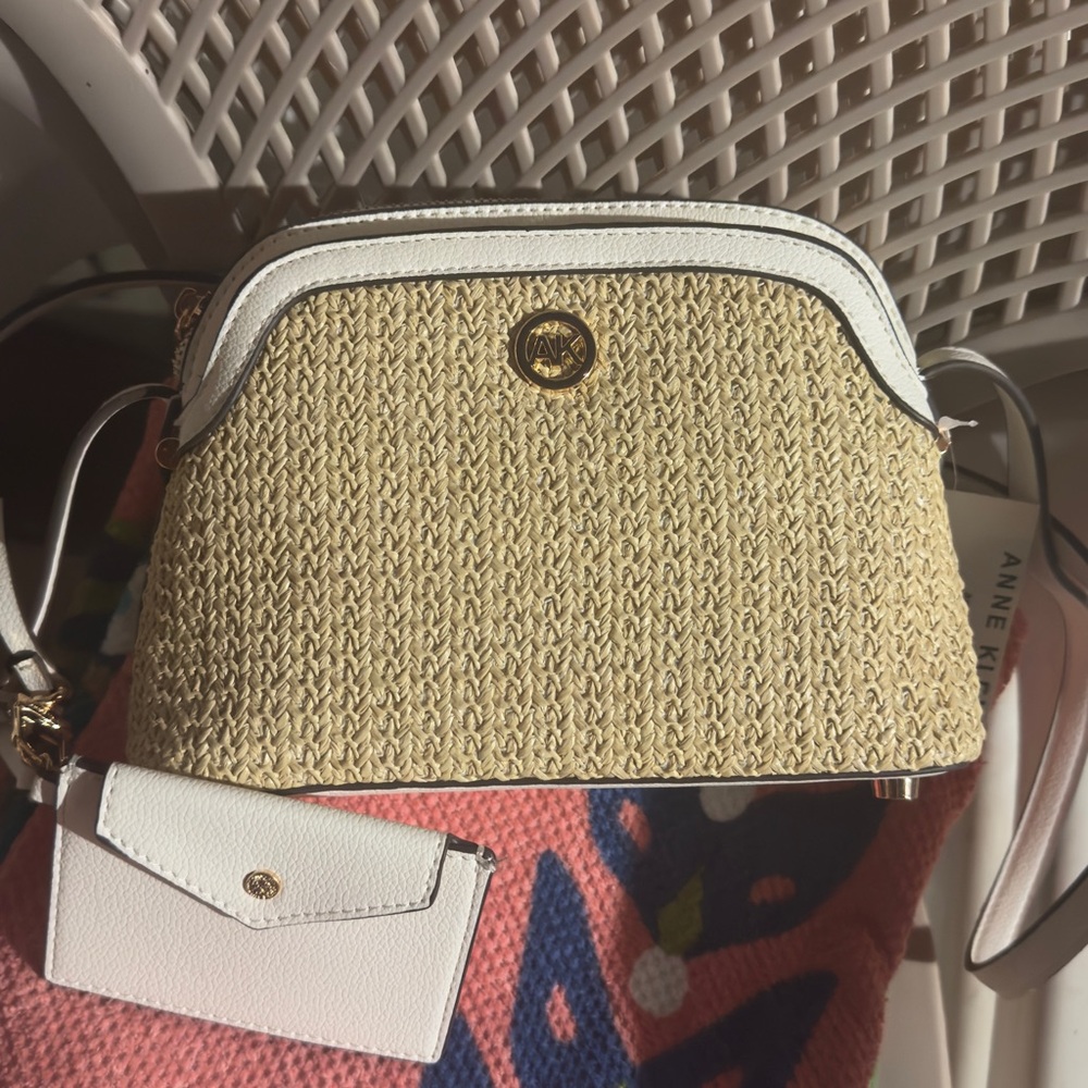 Anne Klein Tan and White Crossbody Bag with Classic Design